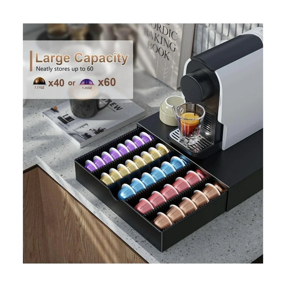 Coffee Pods Drawer Organizer Compatible With Nespresso Vertuo Pods Hold Up To 60
